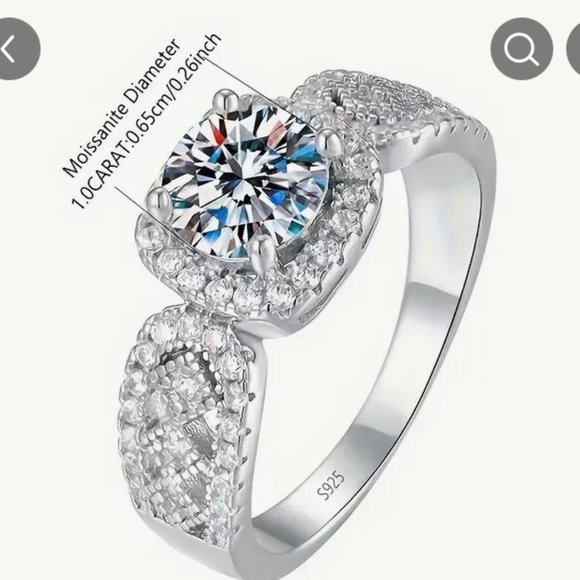 1 Carat Moissanite, S925 Sterling Silver Ring, Size 7 - Picture 3 of 8